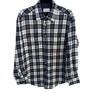 Windridge Mervyns Vintage Plaid Grunge Retro Mens Black White Flannel Shirt‎ M